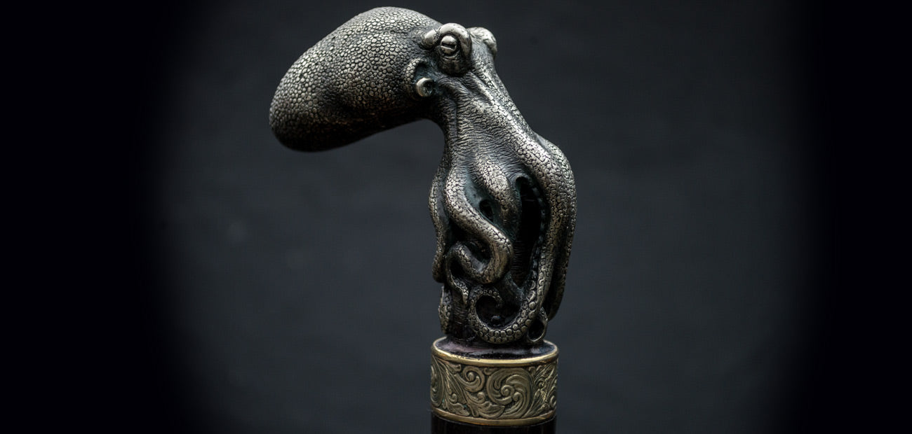 Damascus Octopus Cane Sword - Wood Shaft