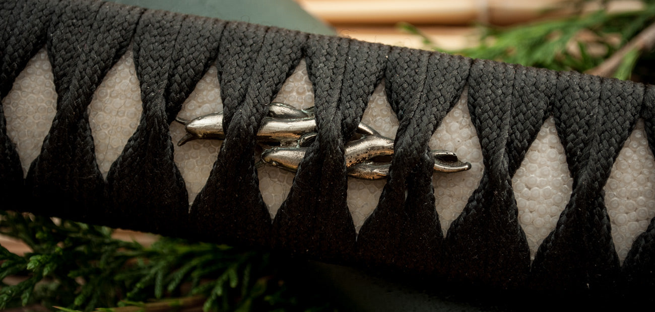 Summer Lotus Katana handle closeup view