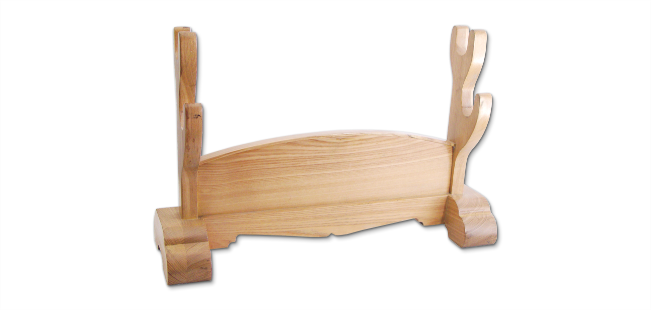 Double Japanese Sword Stand - Natural Wood – Dragon King Swords