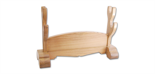Double Japanese Sword Stand - Natural Wood