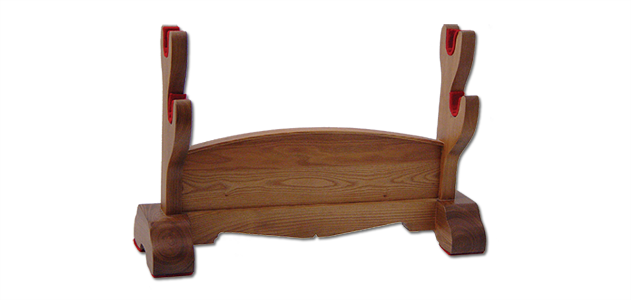 Double Japanese Sword Stand - Natural Wood