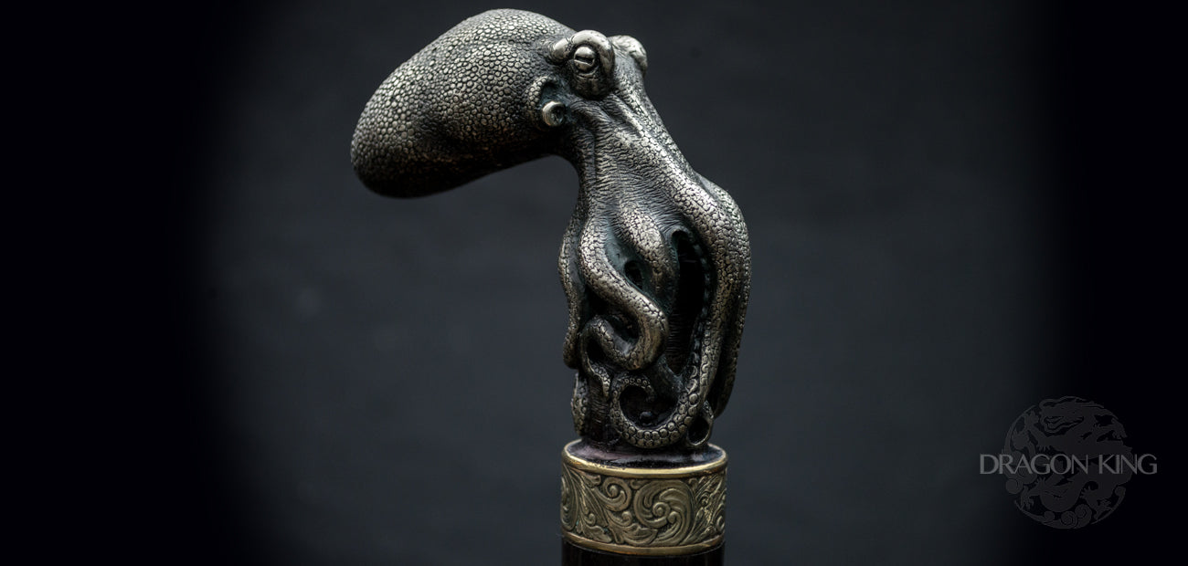 Damascus Octopus Cane Sword - Wood Shaft