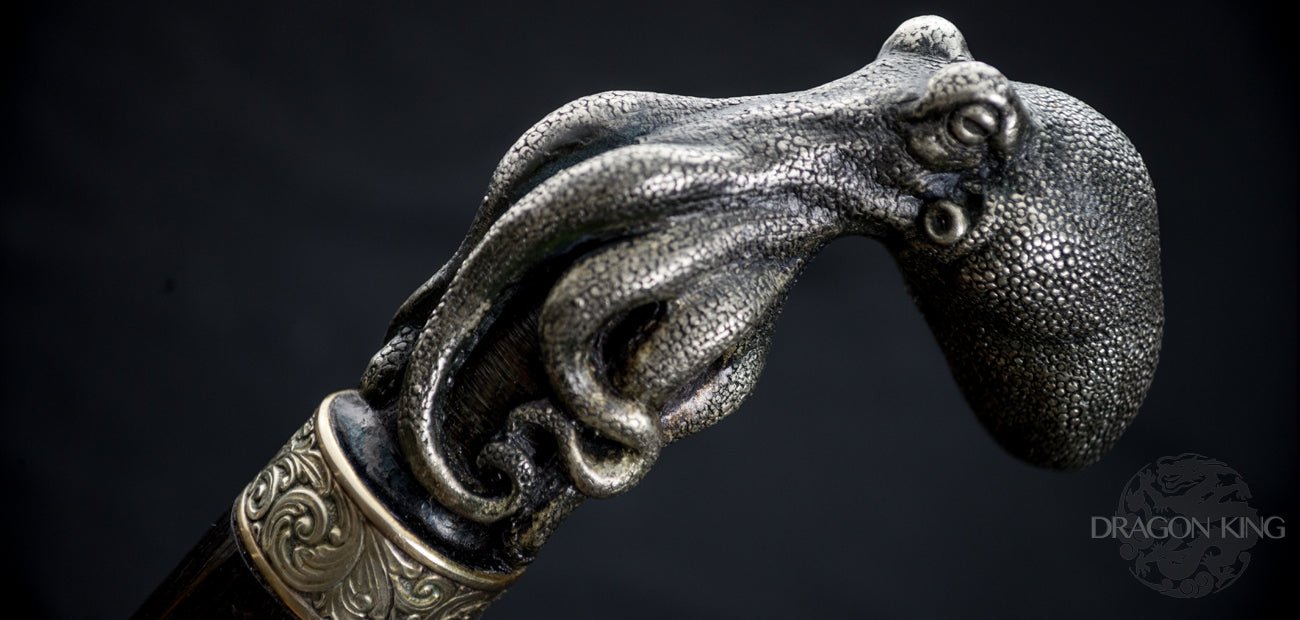 Damascus Octopus Cane Sword - Wood Shaft