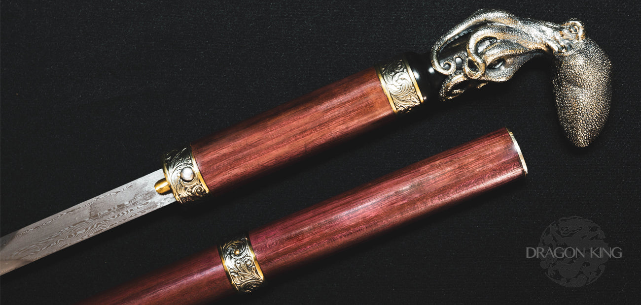 Damascus Octopus Cane Sword - Wood Shaft