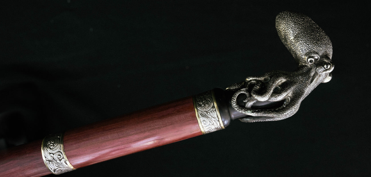 Damascus Octopus Cane Sword - Wood Shaft